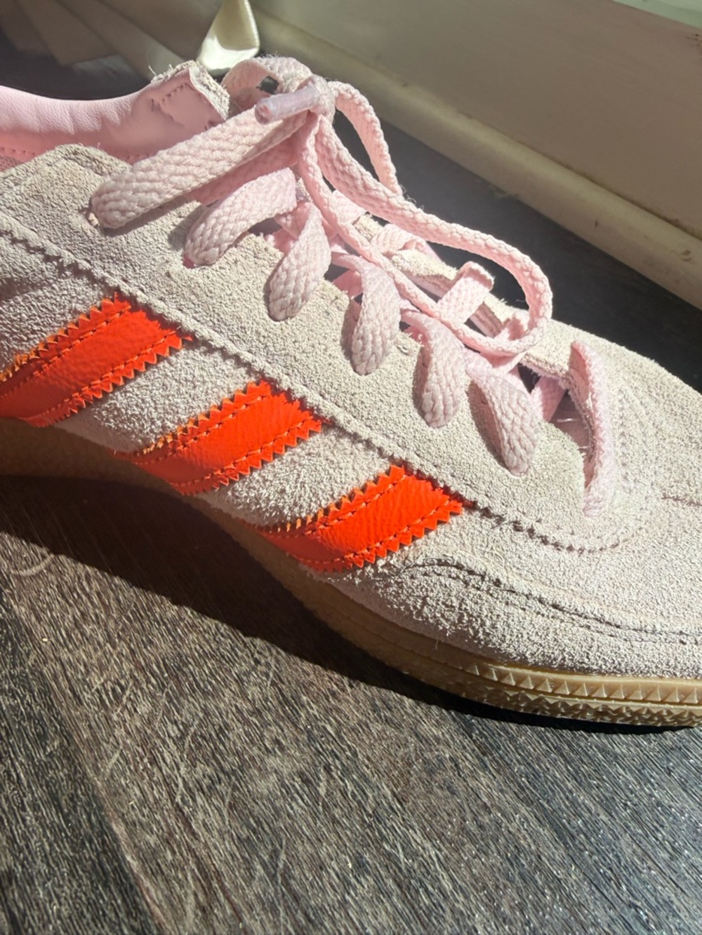 Adidas Spezial Handball Shoes Size 7 Suede Sneakers Pink with Orange Stripes - Picture 12 of 12